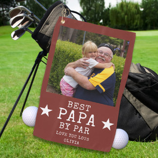 Best Papa by Par Personalised Grandpa Photo Red Golf Towel