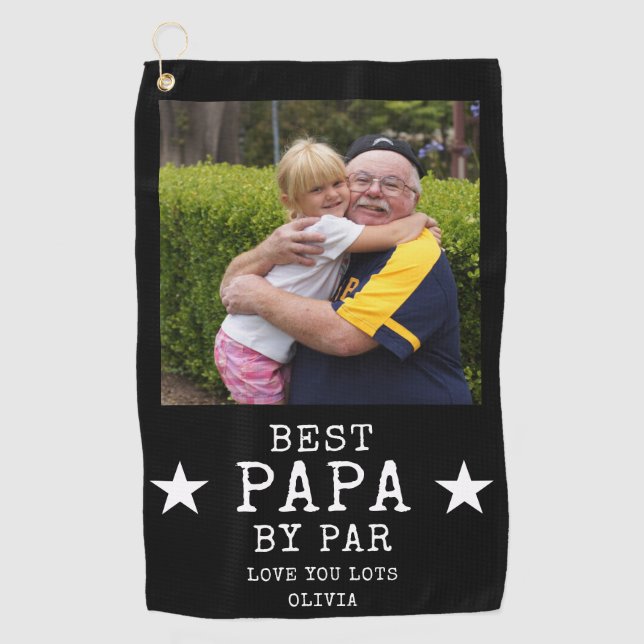 Best Papa by Par Personalized Grandpa Photo Gift Golf Towel (Front)
