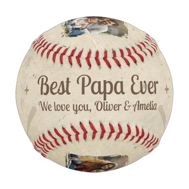 Best Papa Ever 2 Photo Keepsake Gift Baseball (Front)