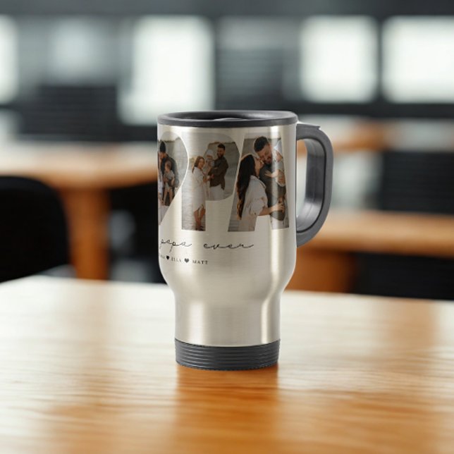 Best Papa Ever 4 Photo Collage for Dad or Grandpa Travel Mug (Creator Uploaded)