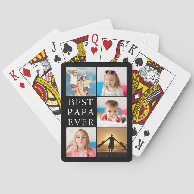 BEST PAPA EVER 5 Photo Collage Black Playing Cards (Back)