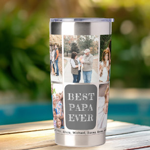 Best papa ever 9 photo collage personalised insulated tumbler