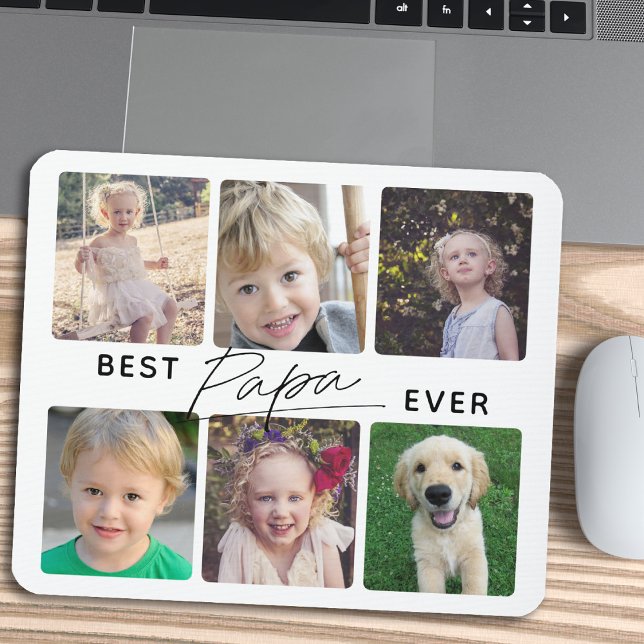 Best Papa Ever Calligraphy 6 Photo Collage Mouse Mat (Creator Uploaded)