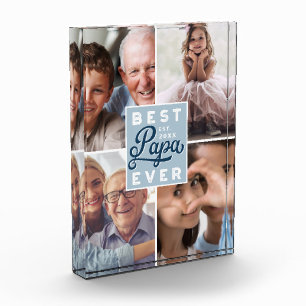 Best Papa Ever Custom Four Photo Family Collage Block