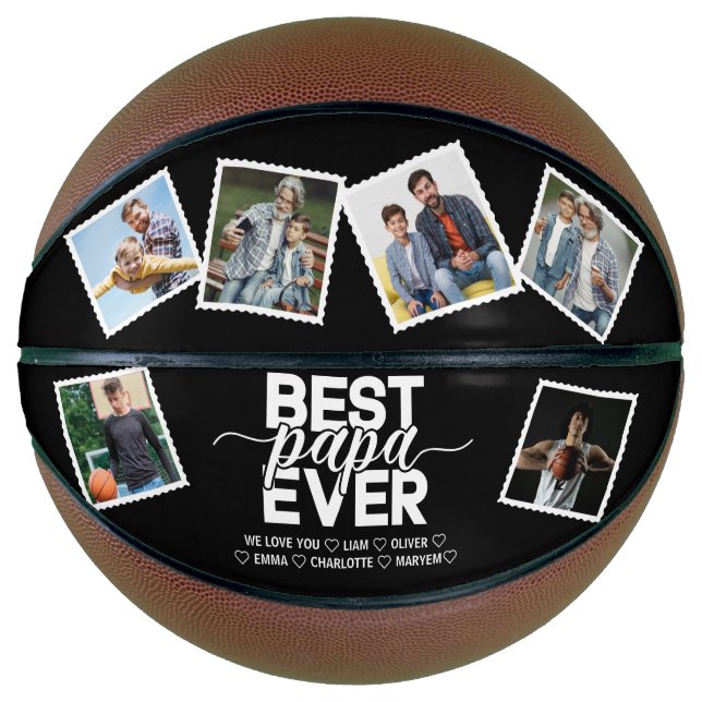 Best Papa Ever & Family 6 Photos Father's Day Basketball (Front)