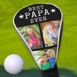 Best Papa Ever Father's Day 3 Photo Collage Black Golf Head Cover