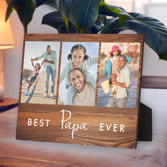 Best Papa Ever Fathers Day 3 Photo Collage Plaque (Personalize with your favorite photos.)