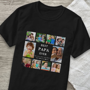 Best Papa Ever Grandkids 10 Photo Collage Black T-Shirt
