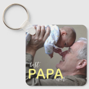 Best Papa Ever Grandpa & Baby Photo Modern Script  Key Ring