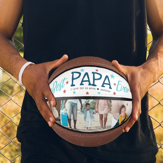 Best Papa Ever | Hand Lettered Photo Collage Mini Basketball (Creator Uploaded)