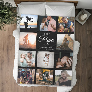 Best PAPA ever Modern Custom Photo Collage Dad Fleece Blanket