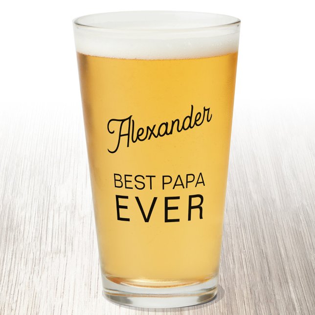 Best Papa Ever Personalised Name Beer Glass (Personalize Best Papa Ever beer glass)