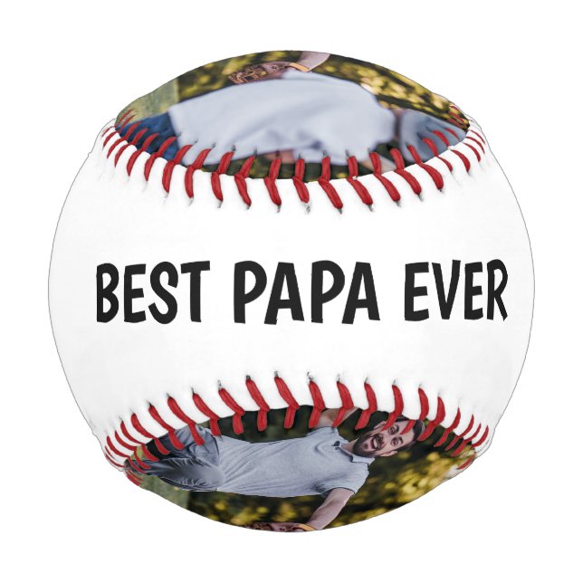 Best Papa Ever Script Fathers Day Photo Collage Baseball (Back)