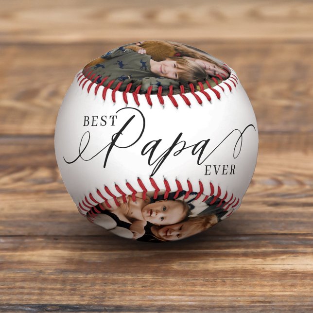 Best Papa Ever Script Fathers Day Photo Collage Baseball (Creator Uploaded)