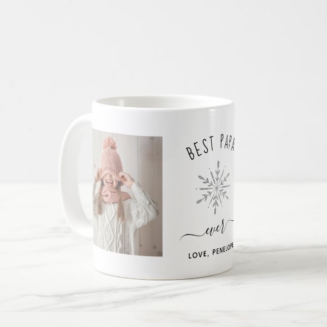 Best Papa Ever | Two Photo and Silver Snowflake Coffee Mug (Front Left)