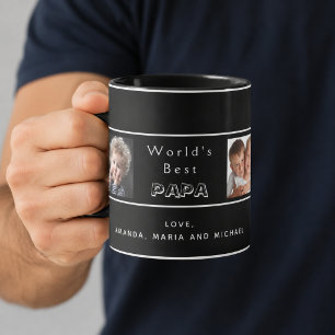 Best papa father family photo collage black coffee mug