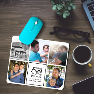 Best Papa in the World Modern Simple Photo Collage Mouse Mat