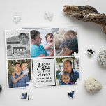 Best Papa in the World Photo Collage Father's Day Jigsaw Puzzle<br><div class="desc">Celebrate your dad with the "Best Papa in the World Photo Collage Father's Day Jigsaw Puzzle"! This unique jigsaw puzzle features a black script typography quote "Best Papa in the World" around a sleek black square frame. Personalise it with your kids' names in bold black text below the quote, and...</div>