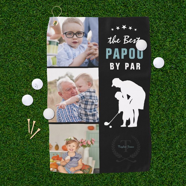 Best Papou By Par | Monogram Photo Collage Golf Towel (Creator Uploaded)
