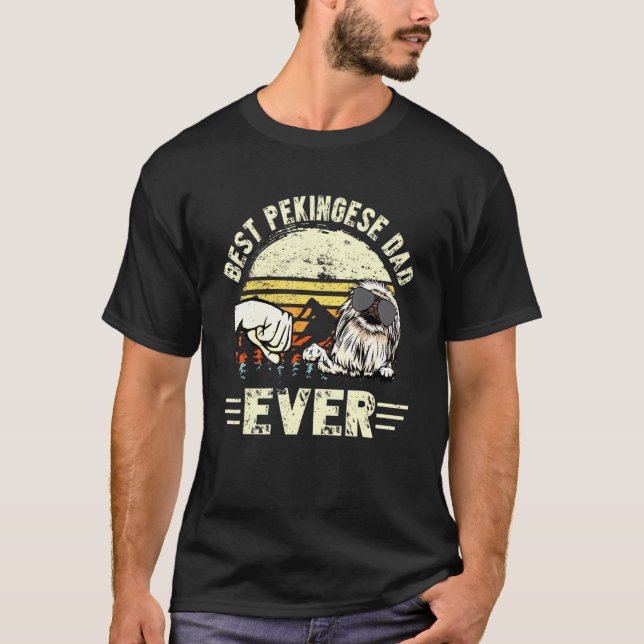 Best Pekingese Dad Ever Sunset Retro T-Shirt (Front)