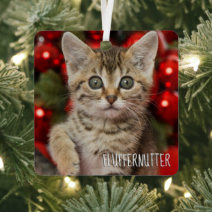 Best Personalized Picture Cat Kitten + Name Photo Metal Tree Decoration