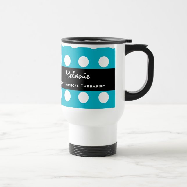 Best PHYSICAL THERAPIST Aqua White Polka Dots V17A Travel Mug (Right)