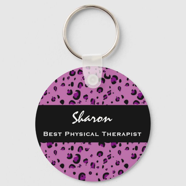 Best Physical Therapist Pink Leopard Print Gift Key Ring (Front)
