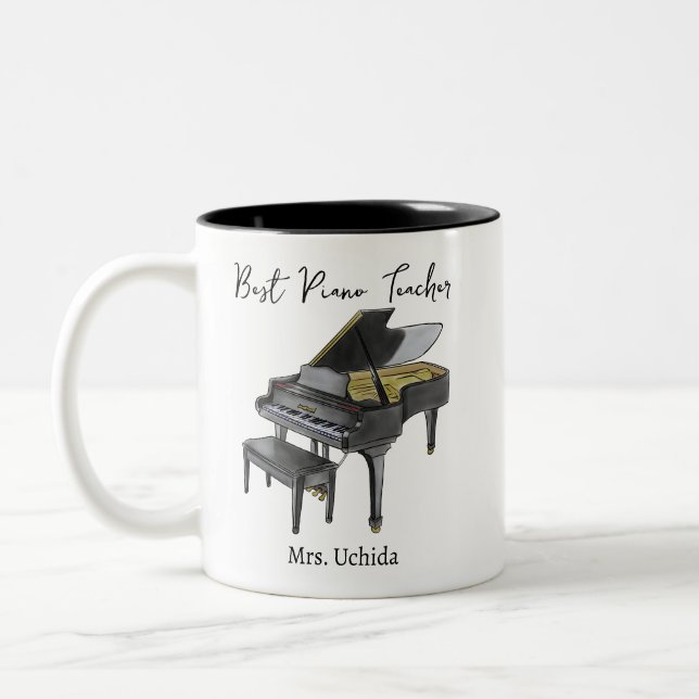 Best Piano Teacher Custom Name Grand Piano gift Two-Tone Coffee Mug (Left)