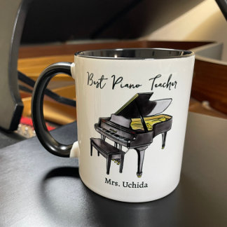 Best Piano Teacher Custom Name Grand Piano gift Two-Tone Coffee Mug