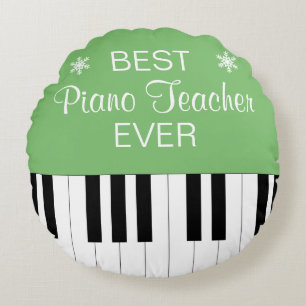 Best Piano Teacher Ever Piano Key Green Round Cushion