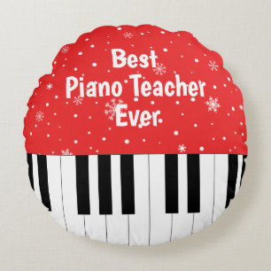 Best Piano Teacher Ever Piano Key Red Round Cushion