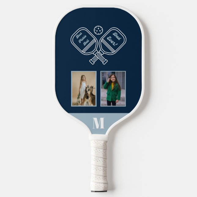 Best Pickleball Dad Ever 2 Photo Grid Picture Paddle (Front)