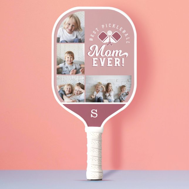 Best Pickleball Mum Ever Personalised 4 Photo Grid Pickleball Paddle (Creator Uploaded)