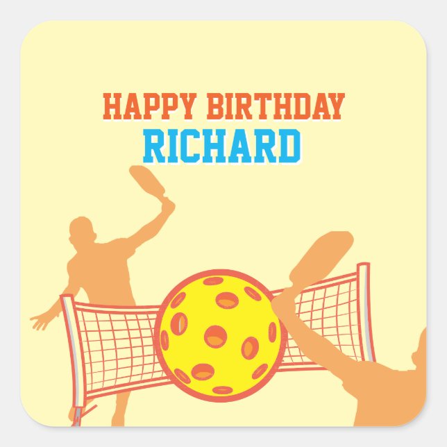 Best Pickleball Player Funny Birthday Party Square Sticker (Front)