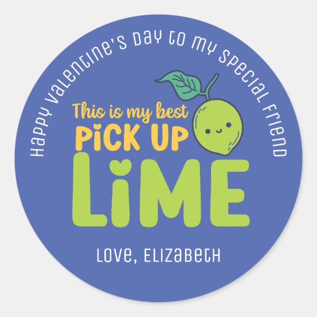 Best Pickup Lime Funny Pun Cute Valentine's Day Classic Round Sticker (Front)