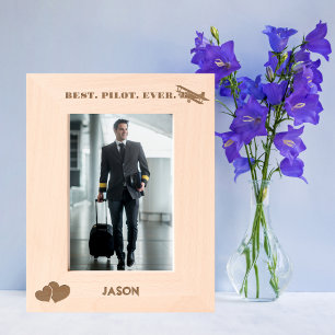 Best Pilot Ever Aeroplane & Heart, Simple Custom Etched Frames