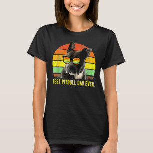 Best Pitbull Dad Ever Cute Funny Retro Sunset T-Shirt