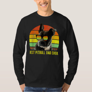 Best Pitbull Dad Ever Cute Funny Retro Sunset T-Shirt