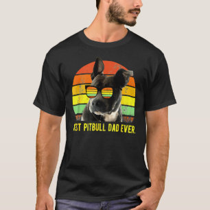 Best Pitbull Dad Ever Cute Funny Retro Sunset T-Shirt