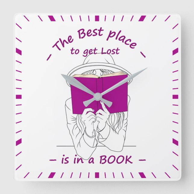 Best Place to get Lost is in a Book Square Wall Clock (Front)