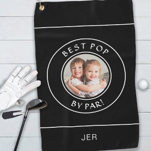 Best Pop By Par Golfer Modern Monogram Photo Black Golf Towel