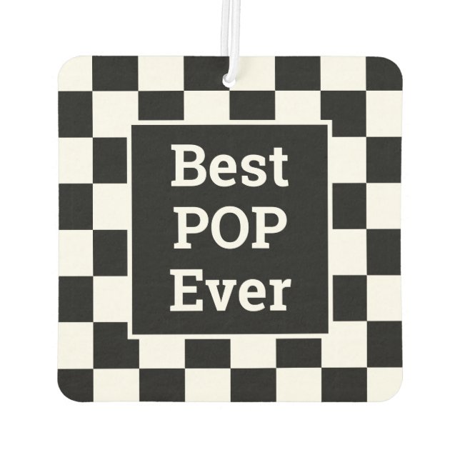 Best Pop Ever Black White Chequered Pattern Car Air Freshener (Back)