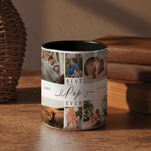 Best Pop Ever Elegant Script 8 Photo Collage Two-Tone Coffee Mug (Best Pop Ever Elegant Script 8 Photo Collage Two-Tone Coffee Mug)