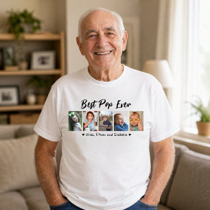 Best Pop Ever Grandkids 5 Photo Collage White T-Shirt