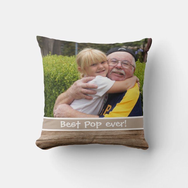 Best Pop Ever Love You Most 2 Photo Rustic Wood Cushion (Front)