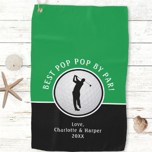 Best Pop Pop By Par Golfer Male Black Green Custom Golf Towel