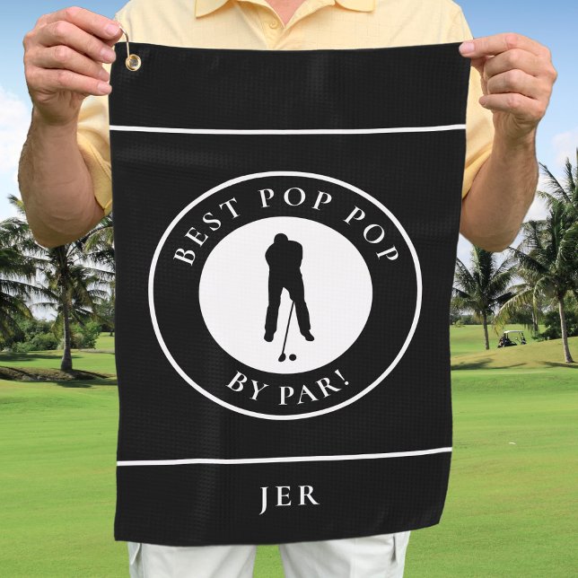 Best Pop Pop By Par Grandpa Golfer Monogram Black Golf Towel (Best Pop Pop By Par Grandpa Golfer Monogram Black Golf Towel)