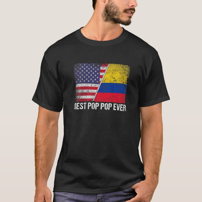 Best Pop Pop Ever  Father's Day Colombia Us Flag T-Shirt (Front)