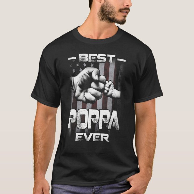 Best Poppa Ever Fist bump USA Flag Father's Day T-Shirt (Front)