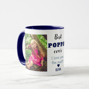 Best Poppa Ever Love You Most 2 Photo Navy Blue Mug